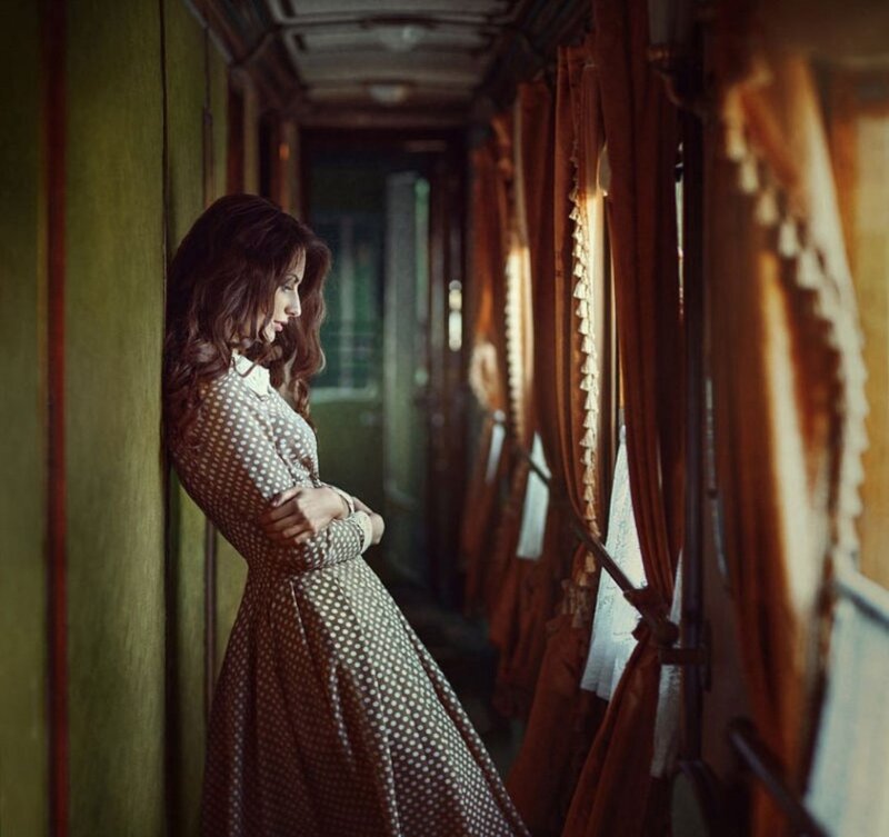 Woman in Polka-dot Dress — Brown, Melancholic