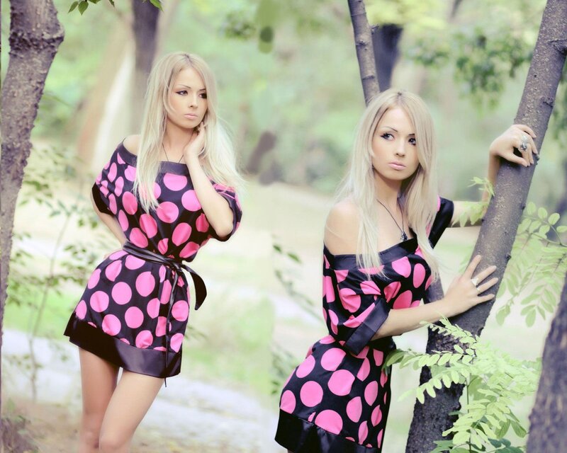 Woman in Polka-dot Dress — Pink, Serene, Afternoon