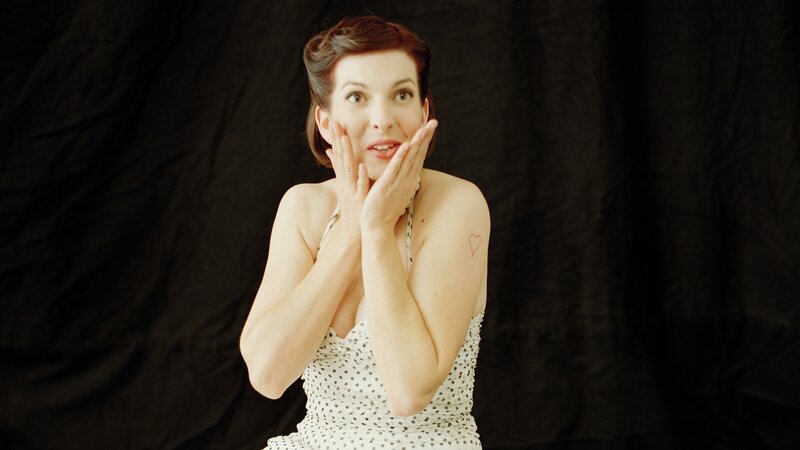 woman in polka-dot dress