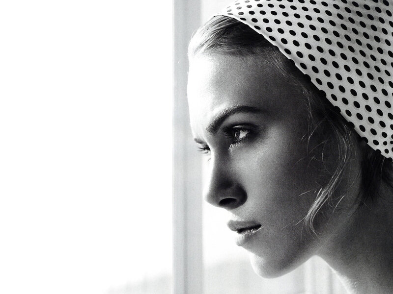 woman in polka dot headscarf