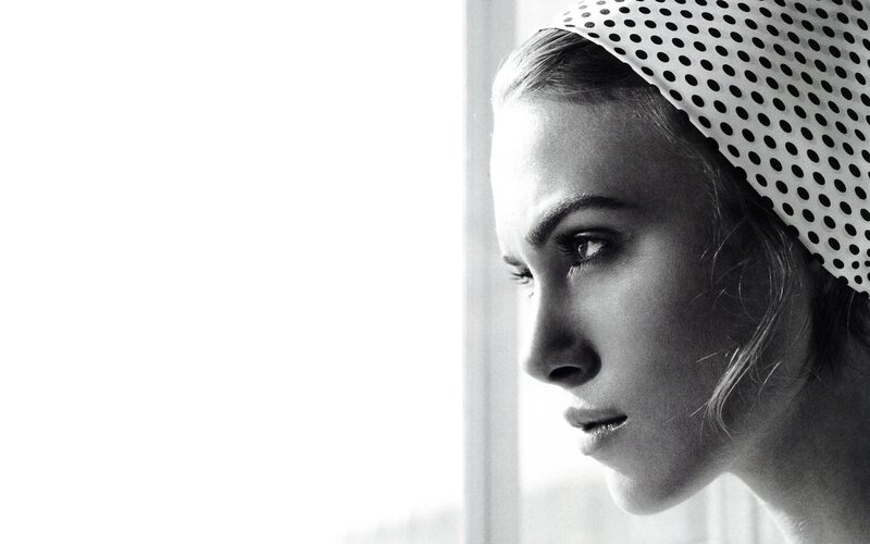 woman in polka dot headscarf