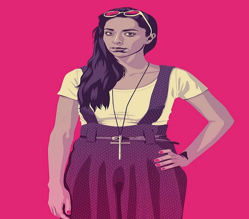 Woman in Polka-dot Overalls — Pink