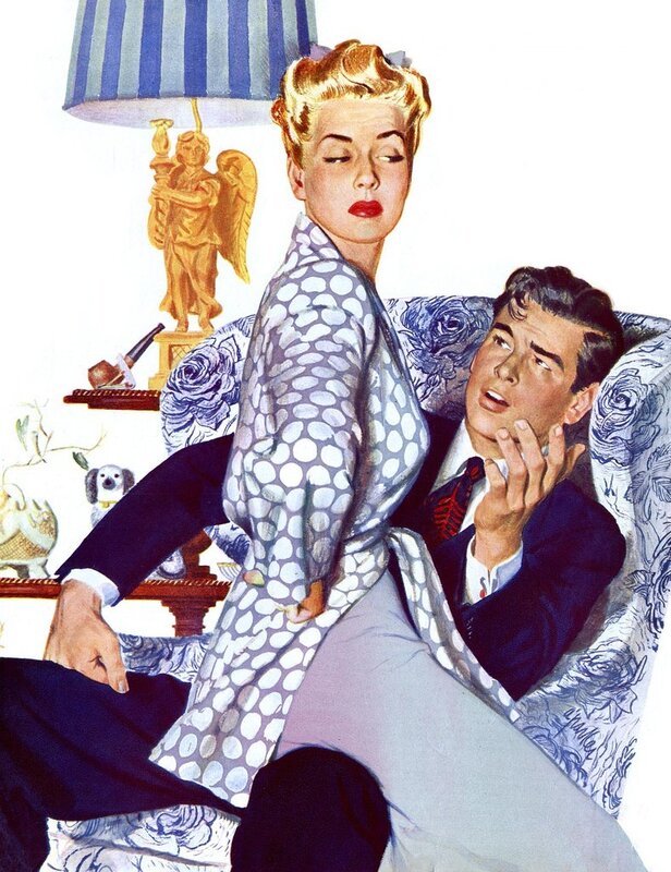 Woman in polka-dot robe