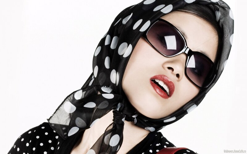 woman in polka dot scarf