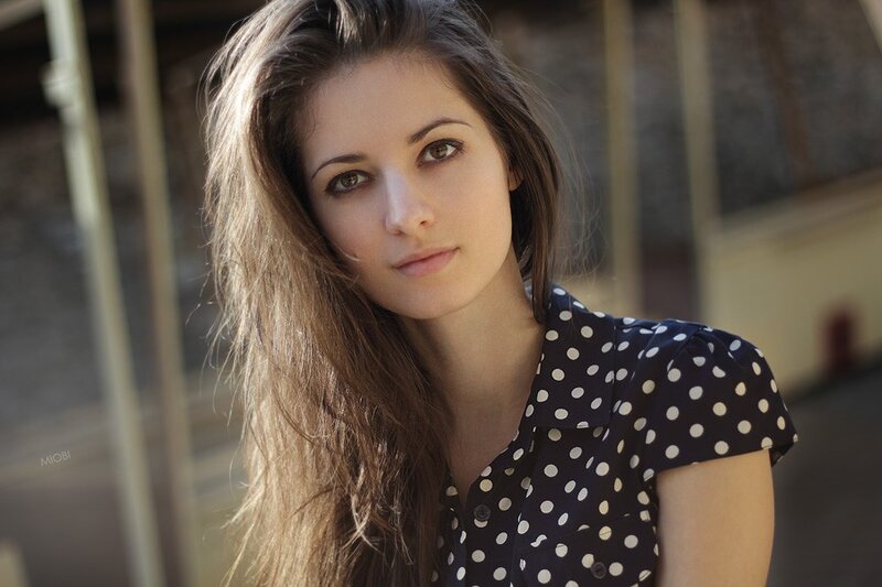 woman in polka dot shirt
