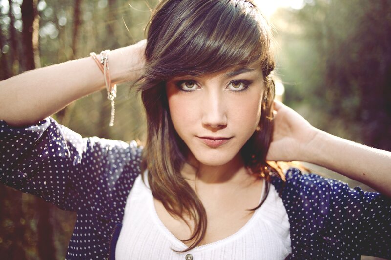woman in polka dot shirt