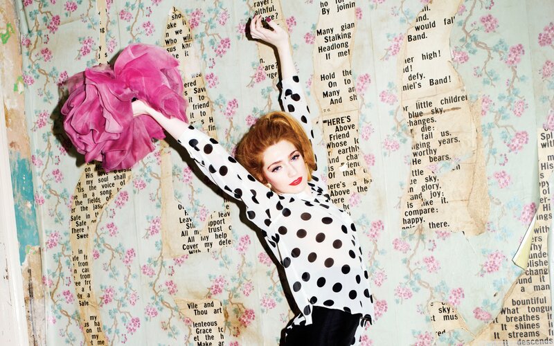 Woman in Polka-dot Shirt — White, Dramatic