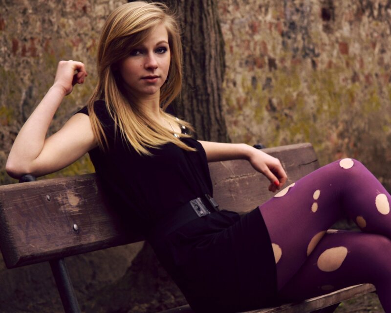 woman in polka dot tights