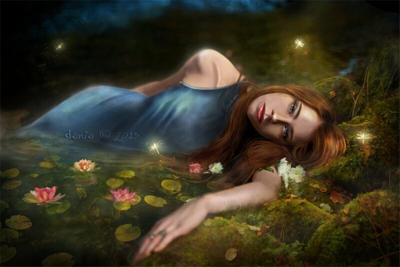 Woman in Pond — Blue, Serene