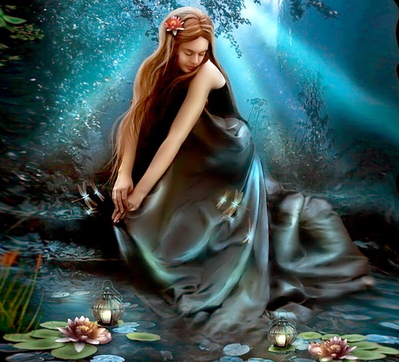 Woman in Pond — Blue
