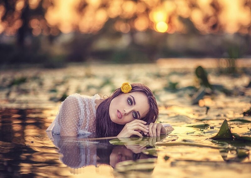 Woman in Pond — Gold