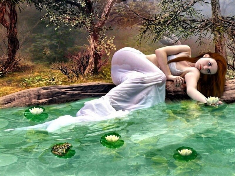 Woman in Pond — Green