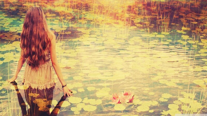 Woman in Pond — Yellow