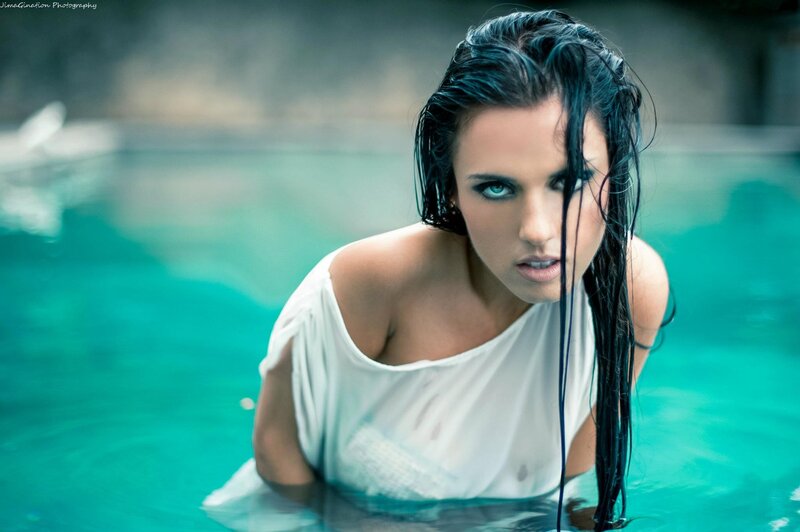 Woman in Pool — Blue, Dramatic, Photograph, Wet Hair