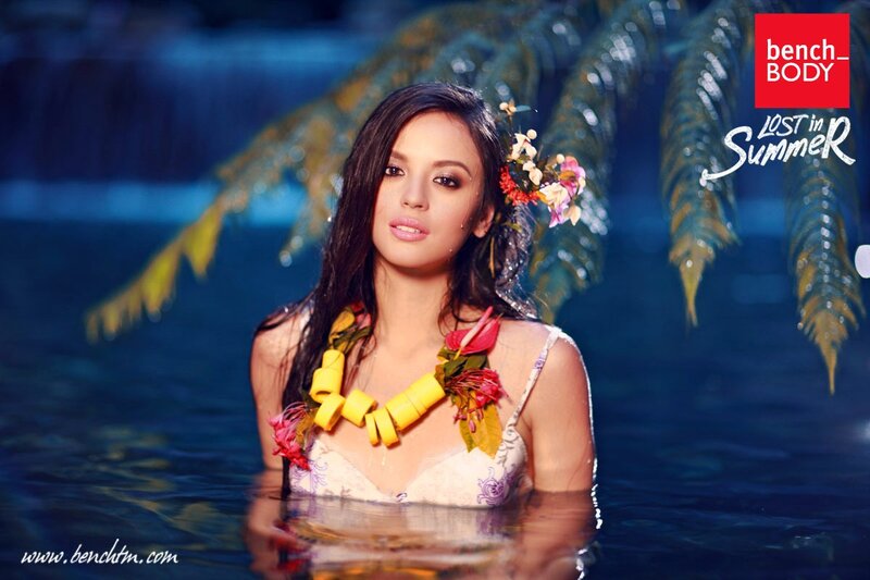 Woman in pool with flowers