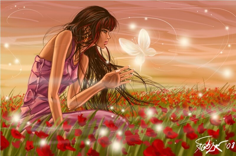 woman in poppy field