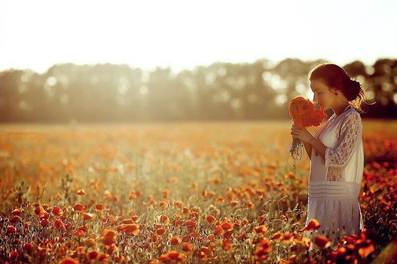 Woman in Poppy Field — Orange