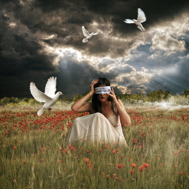 Woman in Poppy Field — Red, Dramatic, Afternoon, Digital Art