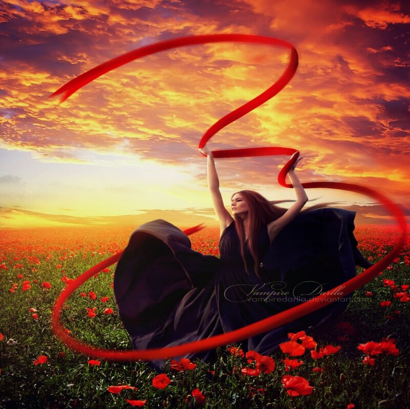 Woman in Poppy Field — Red, Dramatic, Sunset