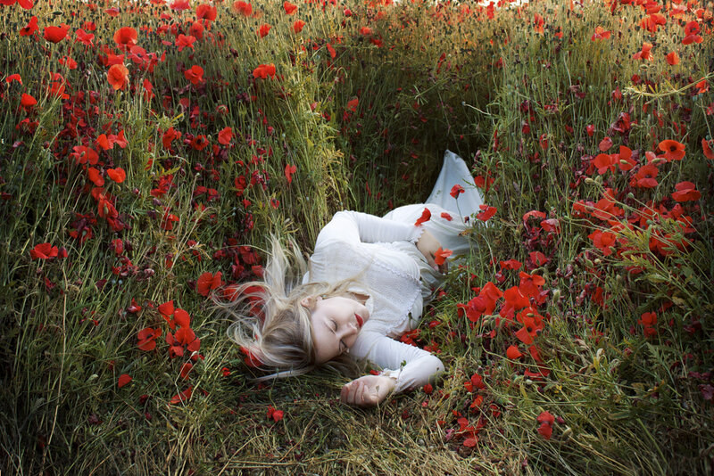 Woman in Poppy Field — Red