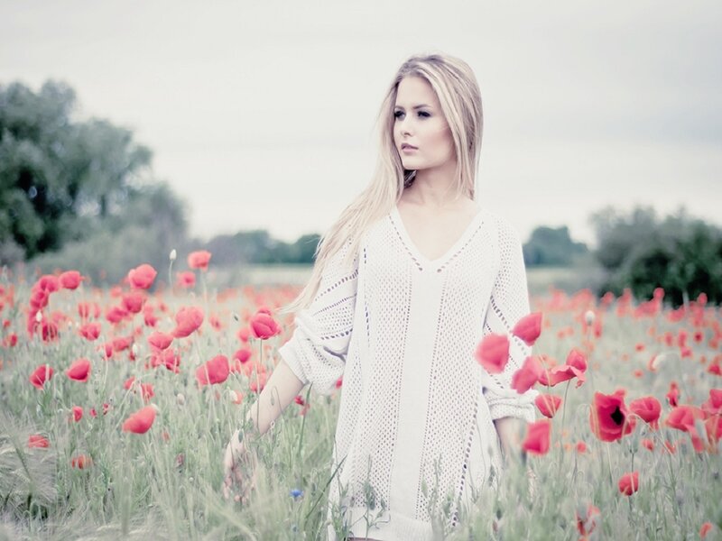 Woman in Poppy Field — White
