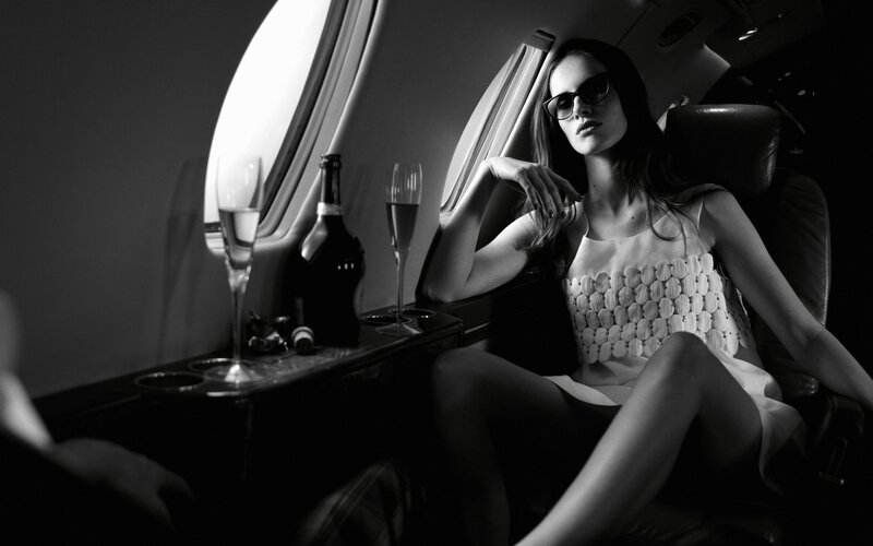woman in private jet