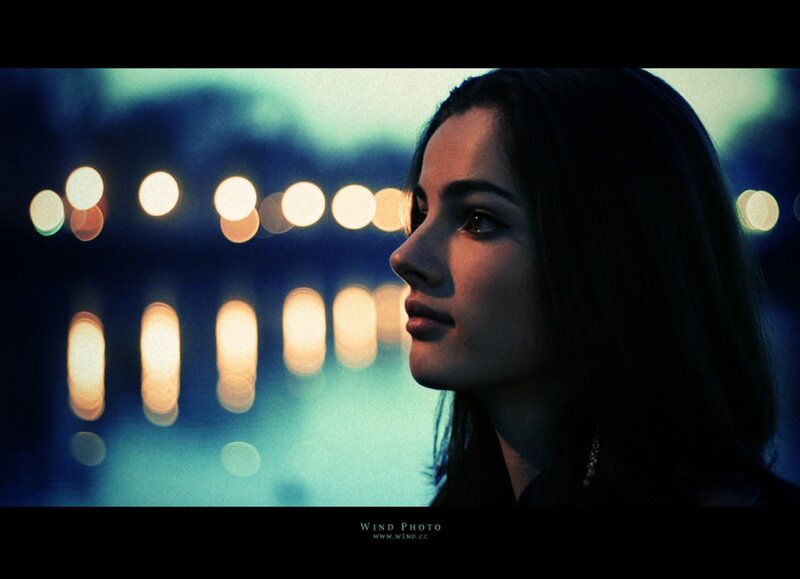 woman in profile at night