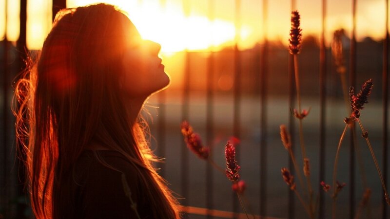 Woman in Profile at Sunset — Orange