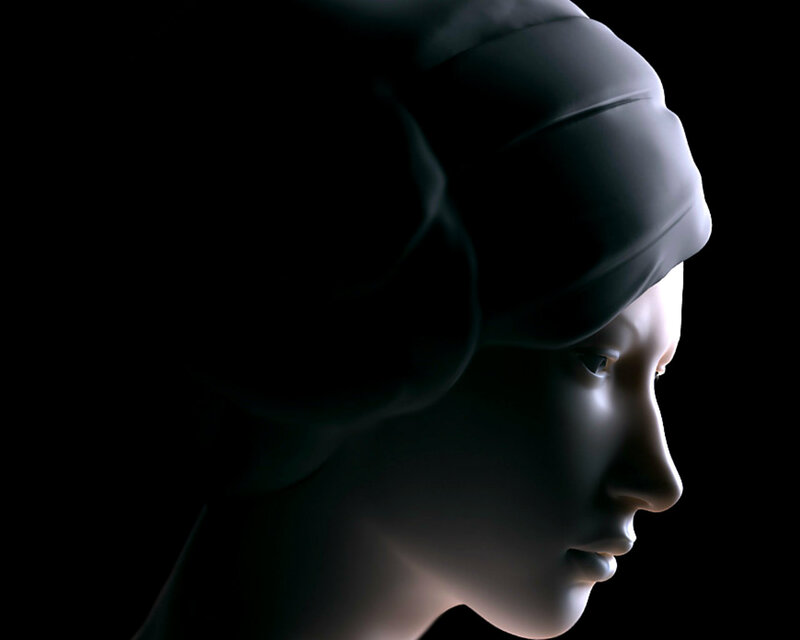 Woman in Profile — Black, Dramatic, 3d Render