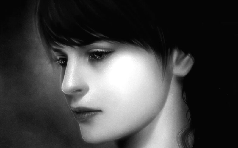 Woman in Profile — Black, Dramatic, Digital Art, Face