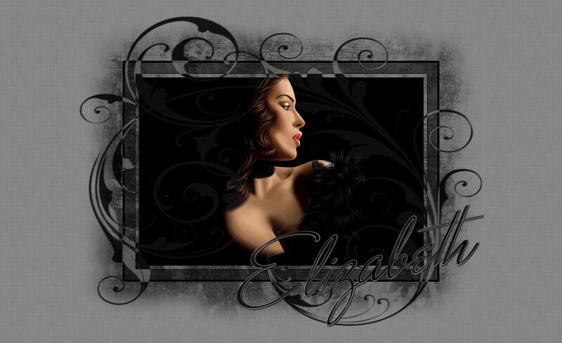 Woman in Profile — Black, Dramatic, Digital Art, Feather Boa