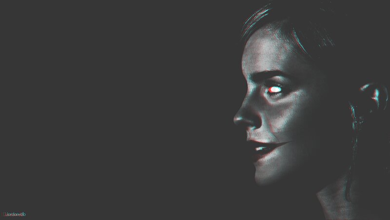Woman in Profile — Black, Dramatic, Digital Art, Glowing Eyes