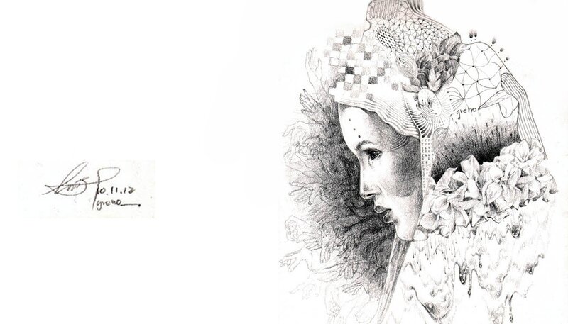 Woman in Profile — Black, Dramatic, Illustration, Flowers