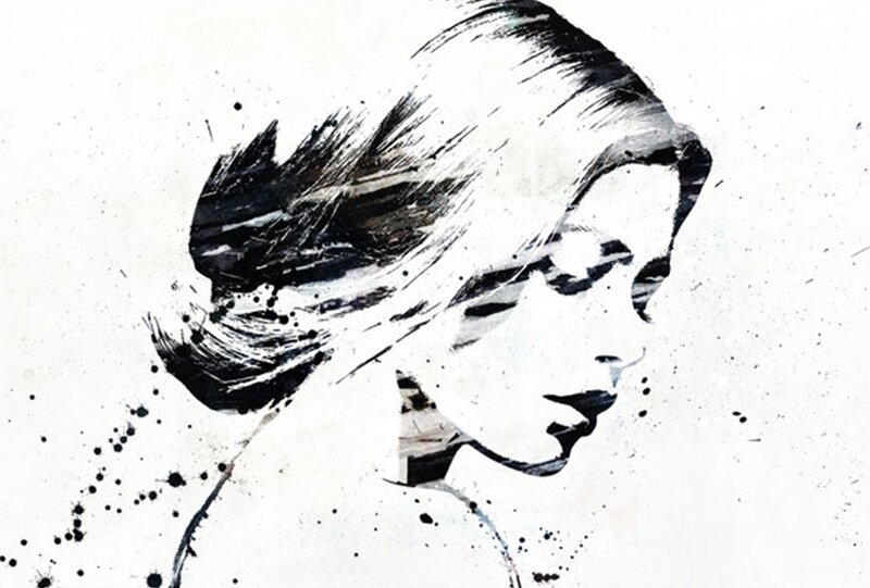 Woman in Profile — Black, Dramatic, Illustration, Hair, Splatter, White