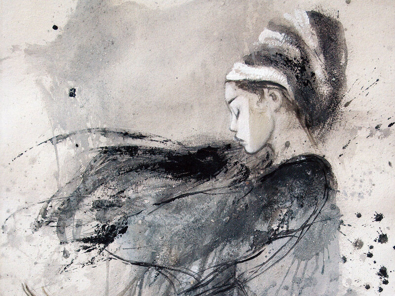 Woman in Profile — Black, Dramatic, Illustration, Hair