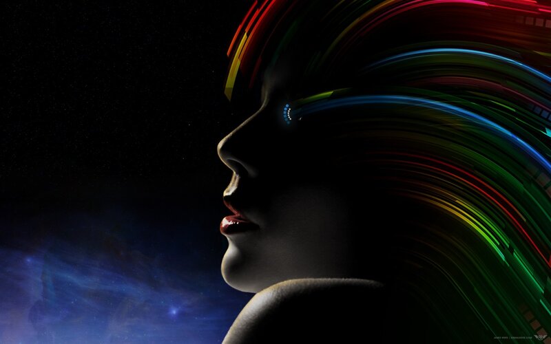 Woman in Profile — Black, Dramatic, Night, Digital Art