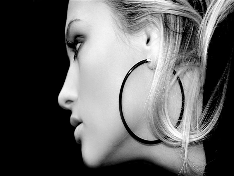 Woman in Profile — Black, Dramatic, Photograph, Earring, Hair, Makeup