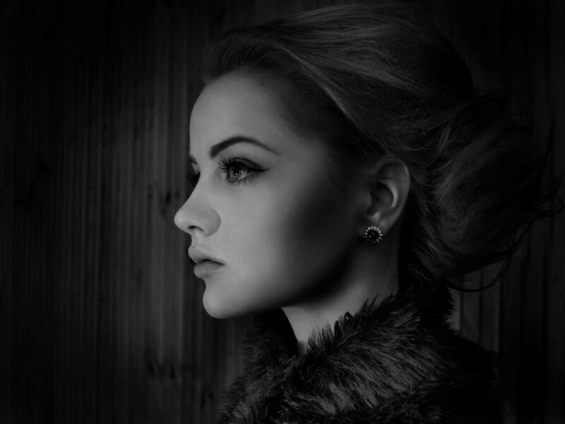 Woman in Profile — Black, Dramatic, Photograph, Earring