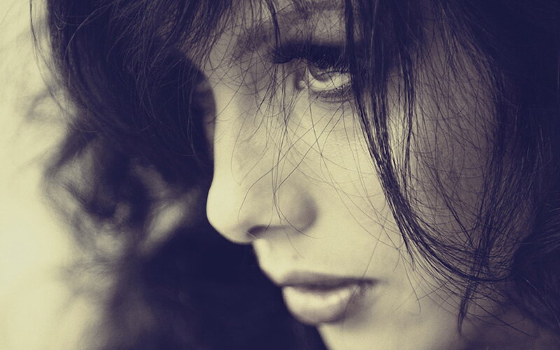 Woman in Profile — Black, Dramatic, Photograph, Hair, Face