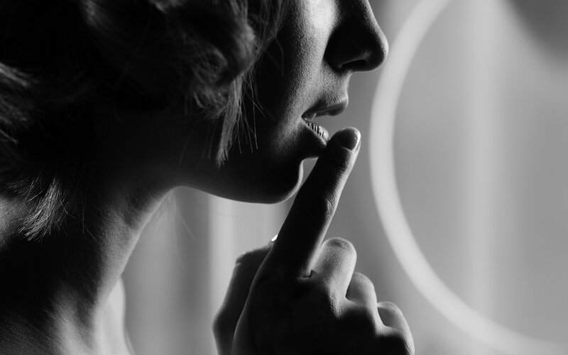Woman in Profile — Black, Dramatic, Photograph, Hand, Mirror