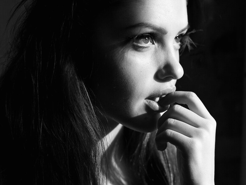 Woman in Profile — Black, Dramatic, Photograph, Hand