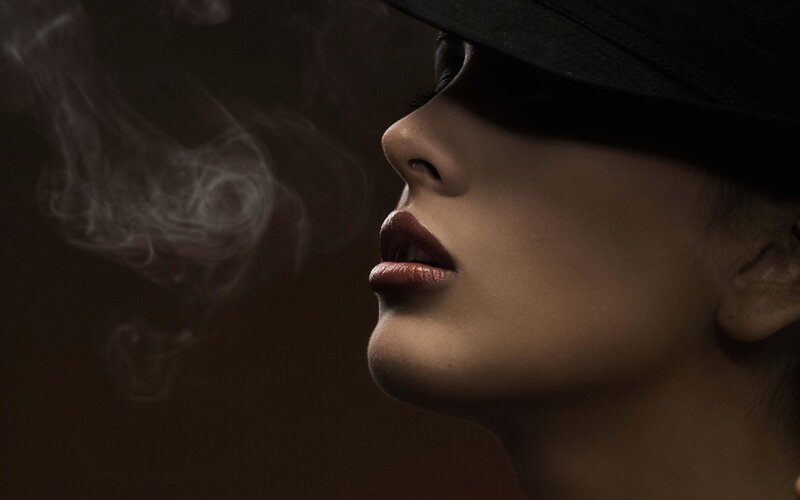 Woman in Profile — Black, Dramatic, Photograph, Smoke