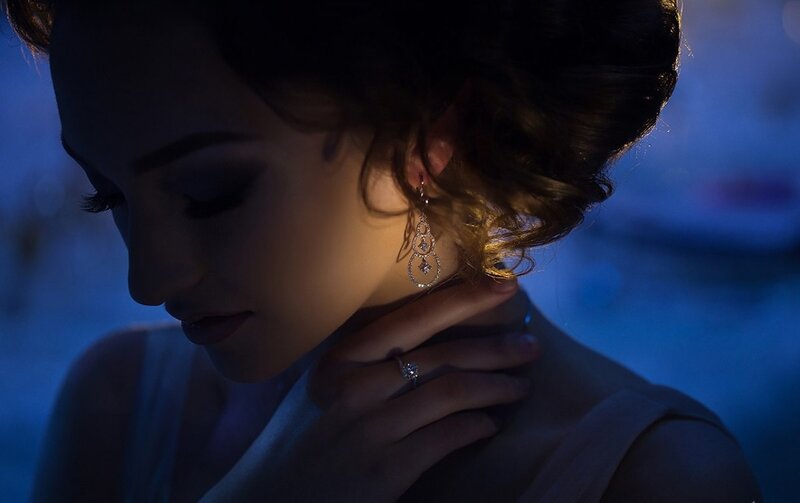Woman in Profile — Blue, Dramatic, Night