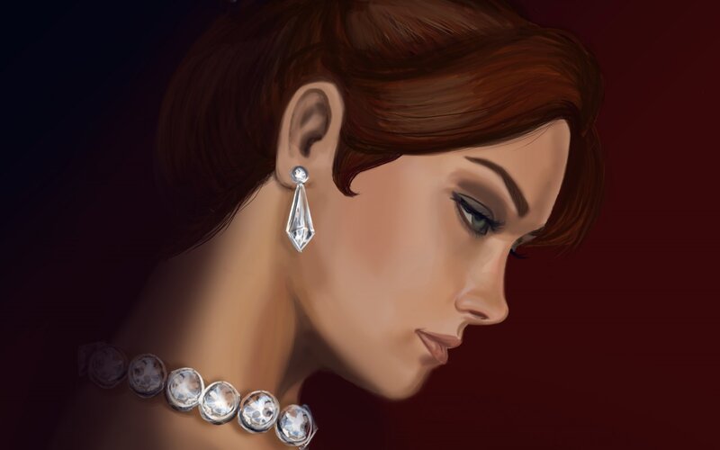 Woman in Profile — Brown, Dramatic, Digital Art