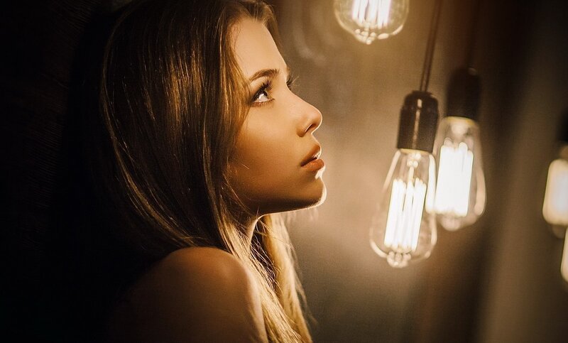 Woman in Profile — Brown, Dramatic, Night, Photograph