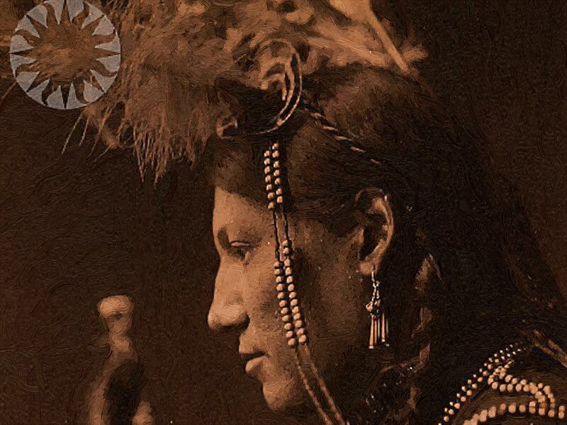 Woman in Profile — Brown, Dramatic, Painting, Feather Headdress