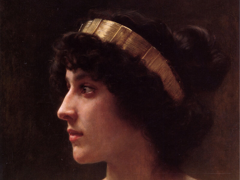 Woman in Profile — Brown, Dramatic, Painting, Gold Headband