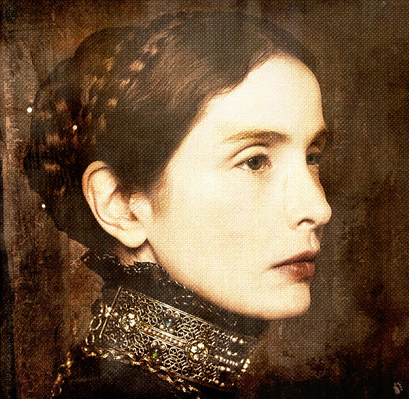 Woman in Profile — Brown, Dramatic, Painting