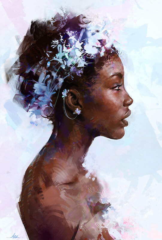 Woman in Profile — Brown, Serene, Digital Art