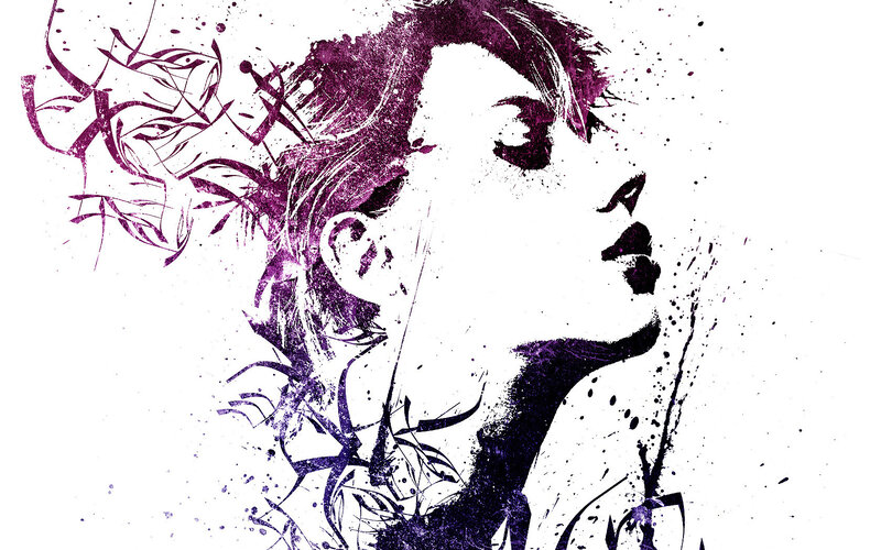 Woman in Profile — Purple, Dramatic, Digital Art, Splatter, Hair